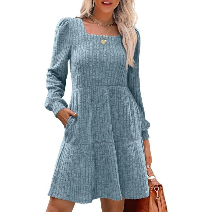 ELIZA™ - Cozy Square Neck Long Sleeve Babydoll Sweater Dress