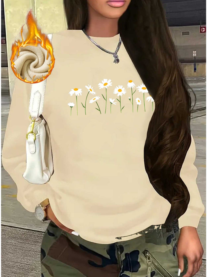 Long-Sleeve Fleece Sweatshirt with Chrysanthemum Print