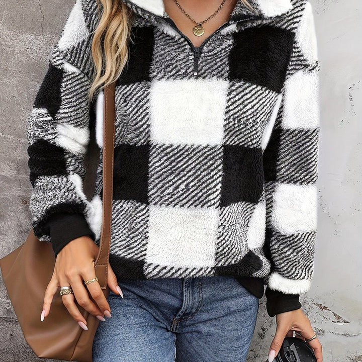 Sara – Soft Pink & White Plaid Teddy Fleece Sweatshirt