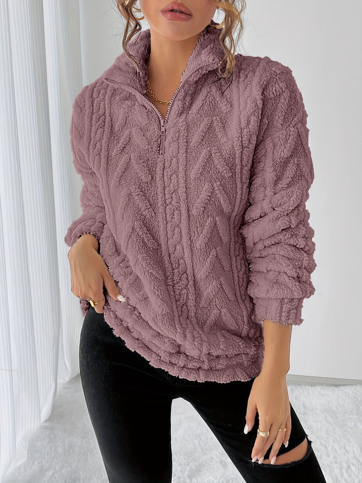 Elegant Polyester Fleece Sweatshirt with Lapel Collar