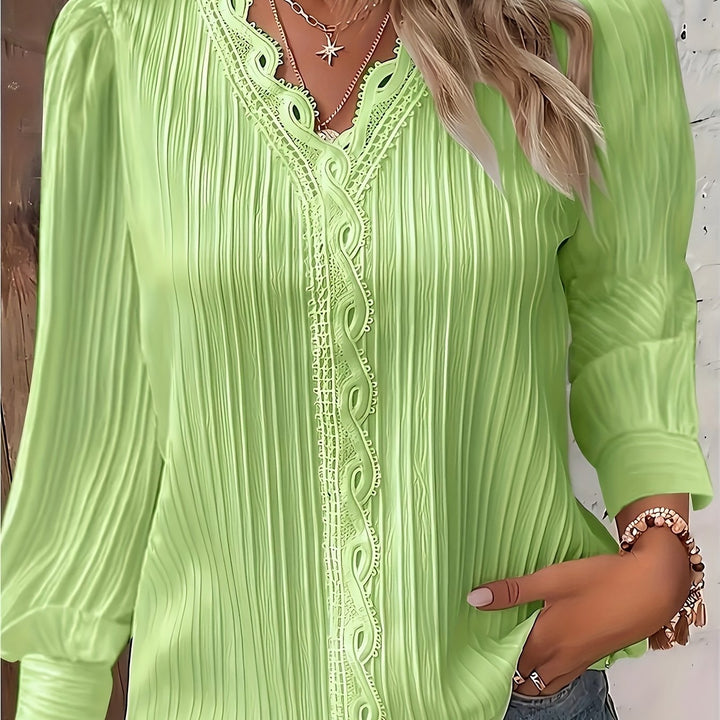 Elegant Lace Trim Blouse | Chic V Neck, Long Sleeve