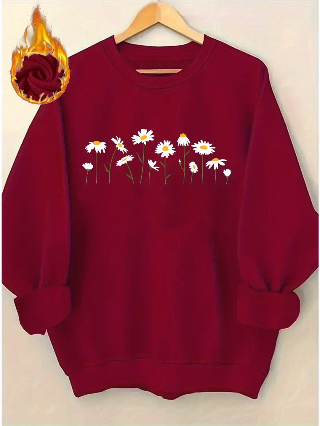 Long-Sleeve Fleece Sweatshirt with Chrysanthemum Print