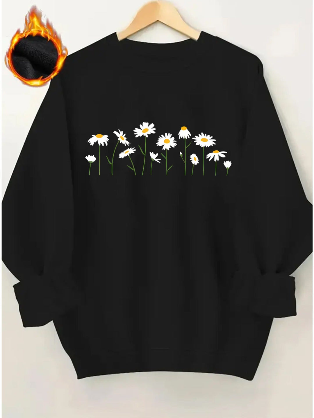 Long-Sleeve Fleece Sweatshirt with Chrysanthemum Print