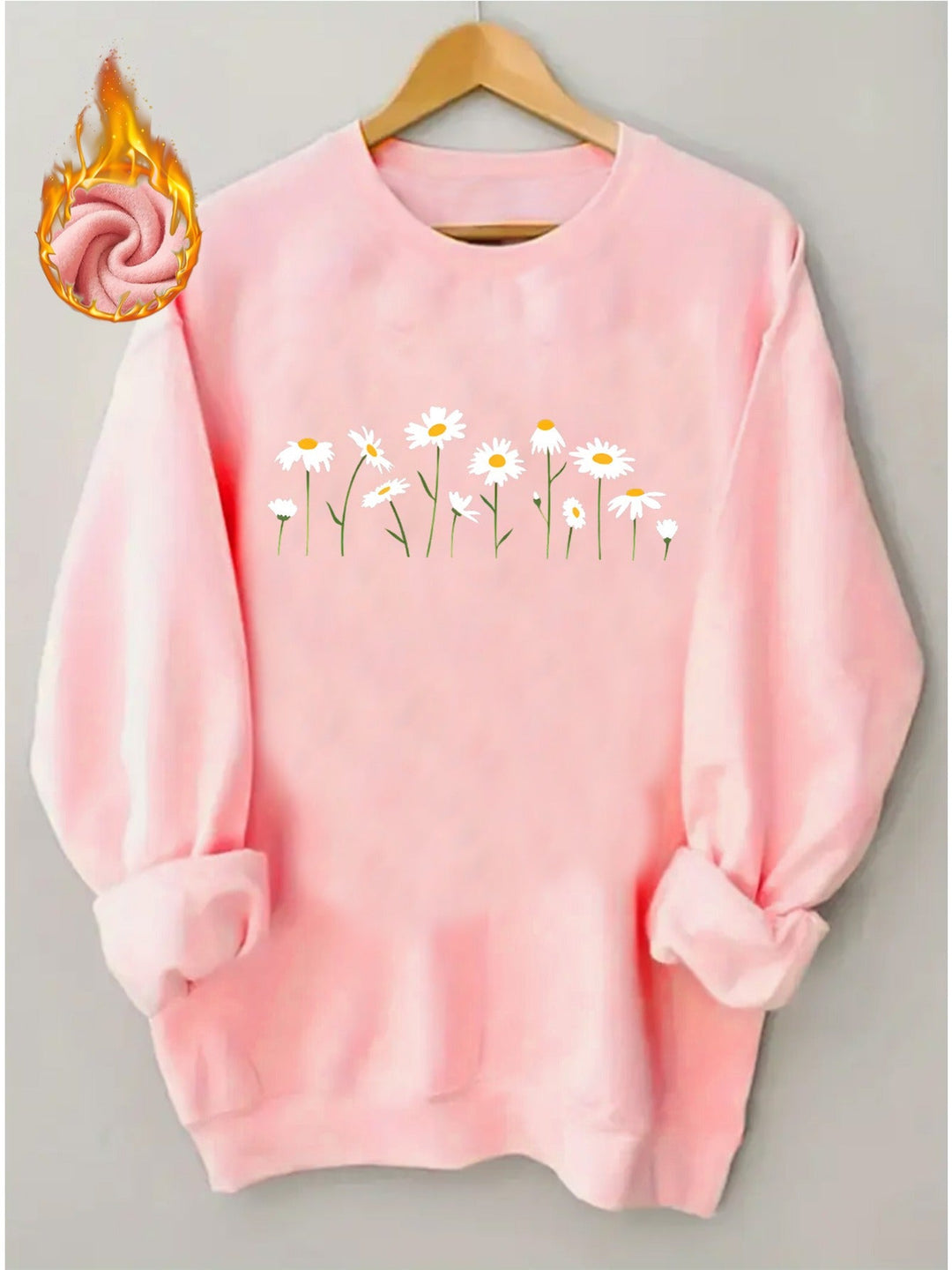 Long-Sleeve Fleece Sweatshirt with Chrysanthemum Print