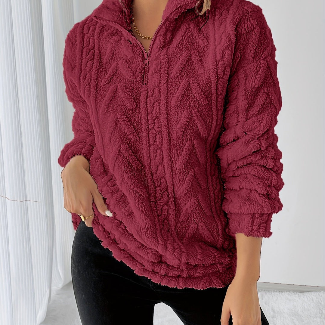 Elegant Polyester Fleece Sweatshirt with Lapel Collar