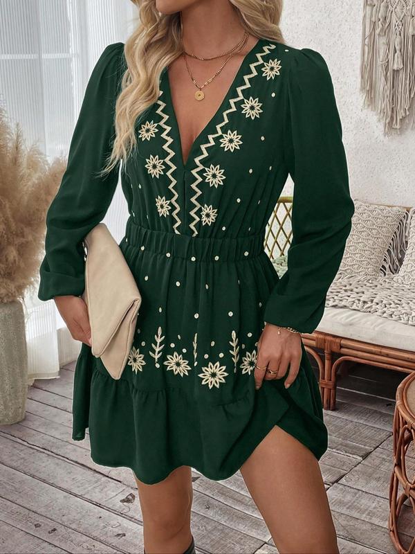 LOTTIE™ - Elegant Embroidered Long Sleeve Casual Dress