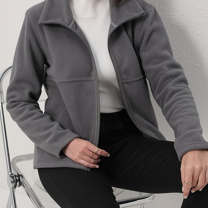 Elise – Casual Pink Fleece Zip-Up Jacket for Fall/Winter