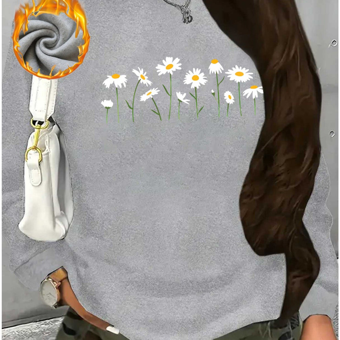 Long-Sleeve Fleece Sweatshirt with Chrysanthemum Print