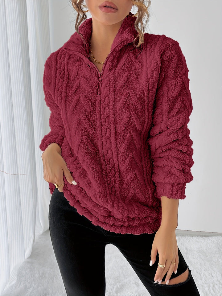 Elegant Polyester Fleece Sweatshirt with Lapel Collar