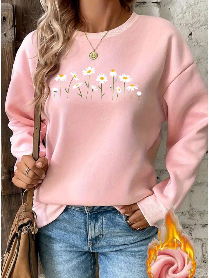 Long-Sleeve Fleece Sweatshirt with Chrysanthemum Print