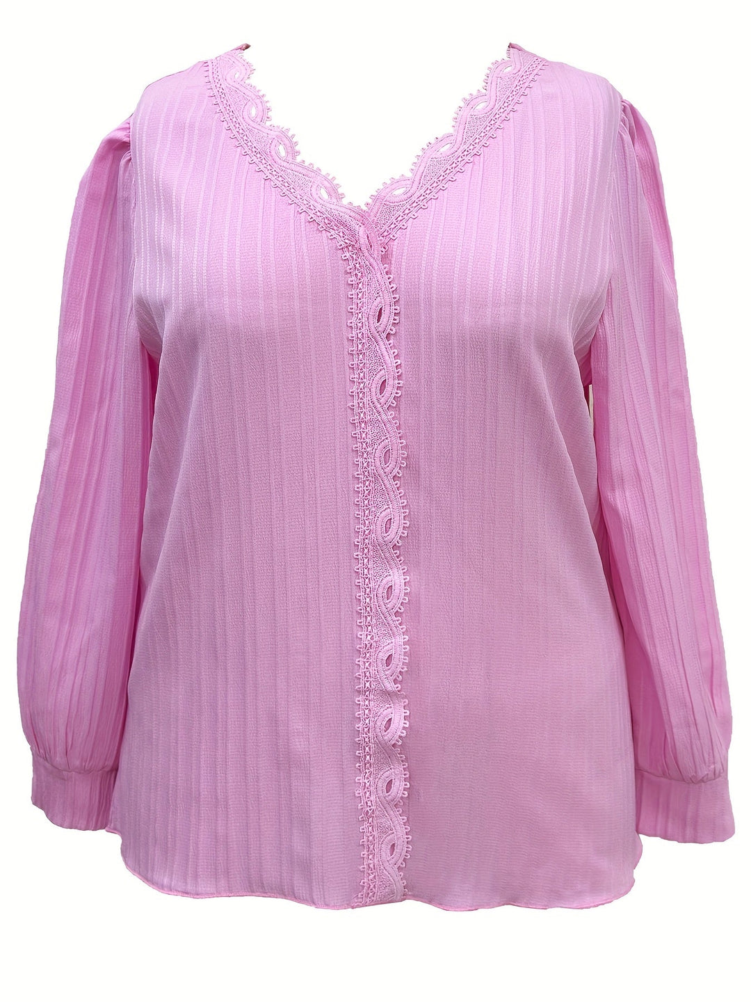 Elegant Lace Trim Blouse | Chic V Neck, Long Sleeve