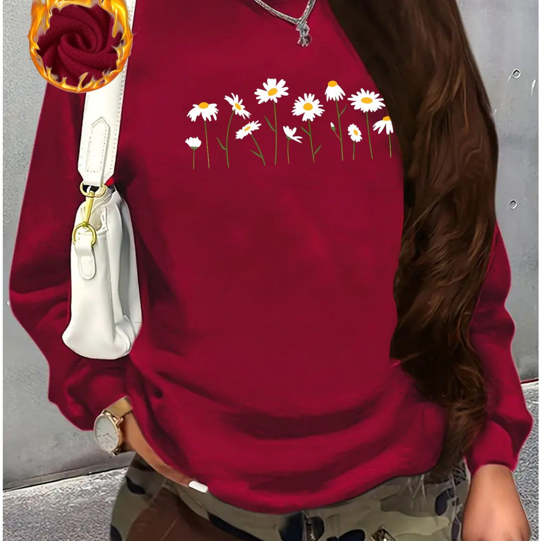 Long-Sleeve Fleece Sweatshirt with Chrysanthemum Print
