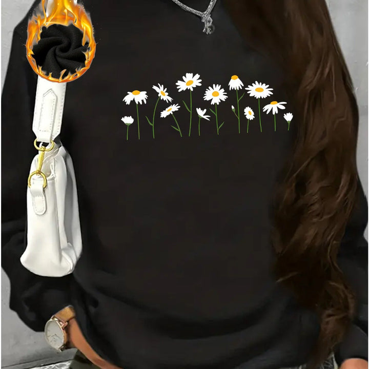 Long-Sleeve Fleece Sweatshirt with Chrysanthemum Print