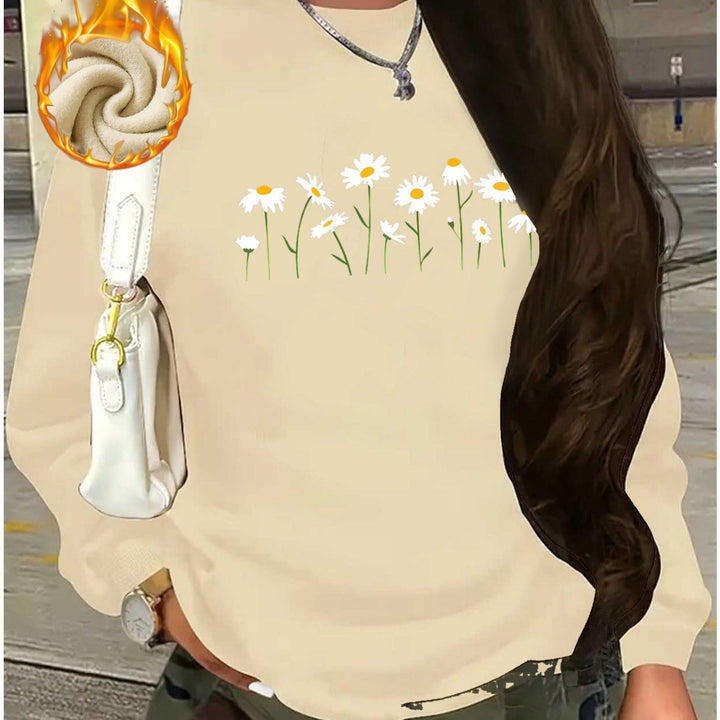 Long-Sleeve Fleece Sweatshirt with Chrysanthemum Print