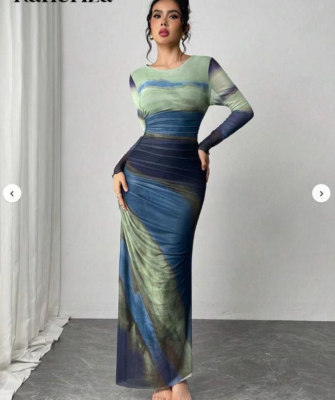 JULIA™ - Comfy Printed Long Sleeve Round Neck Bodycon Maxi Dress