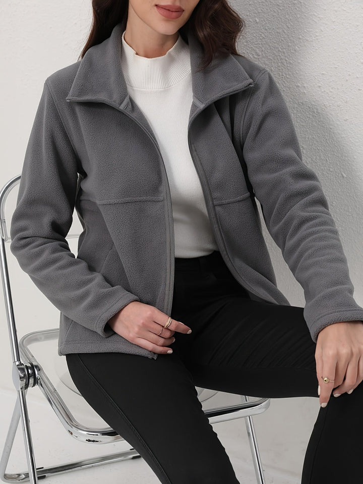 Elise – Casual Pink Fleece Zip-Up Jacket for Fall/Winter