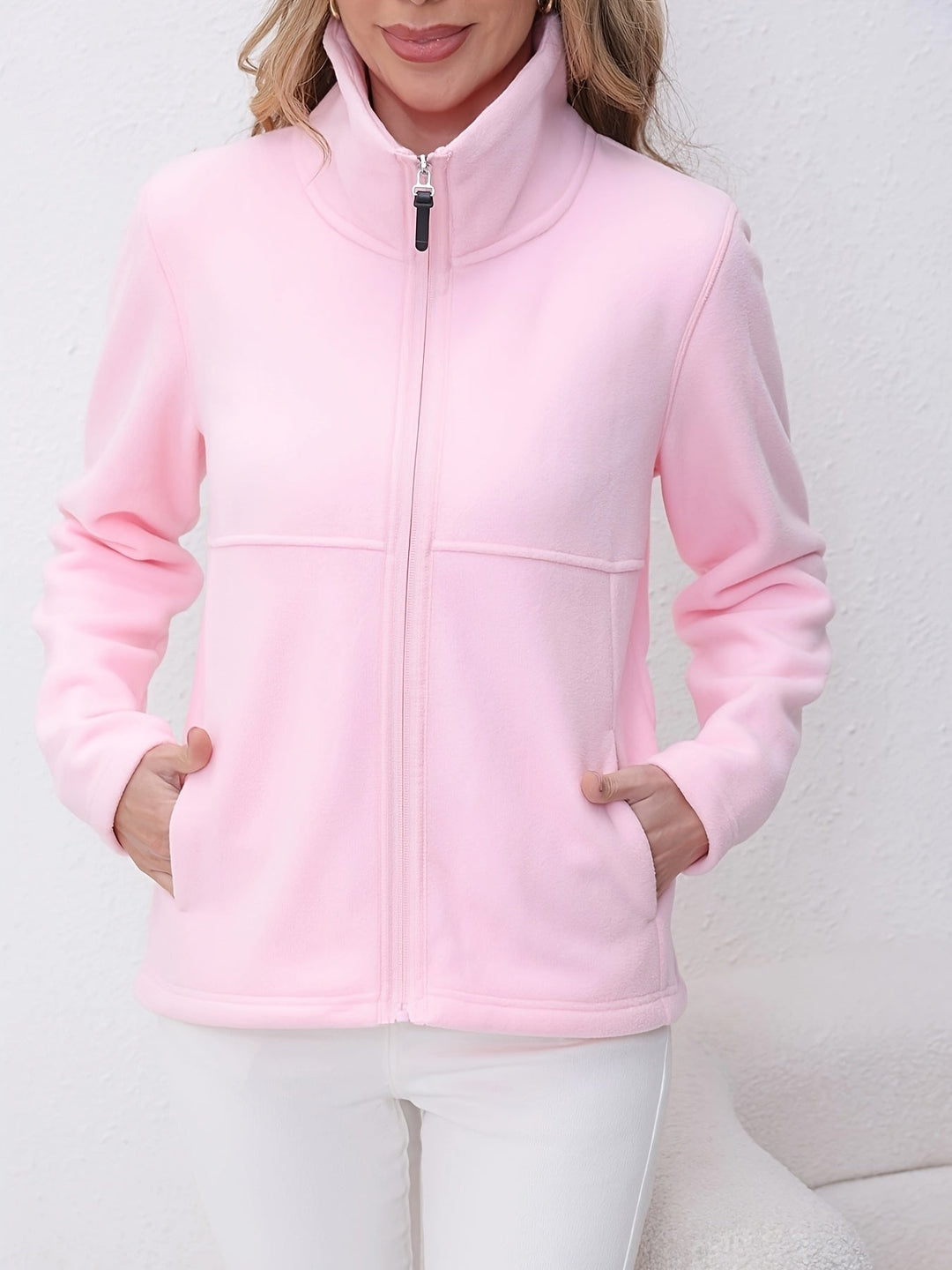 Elise – Casual Pink Fleece Zip-Up Jacket for Fall/Winter