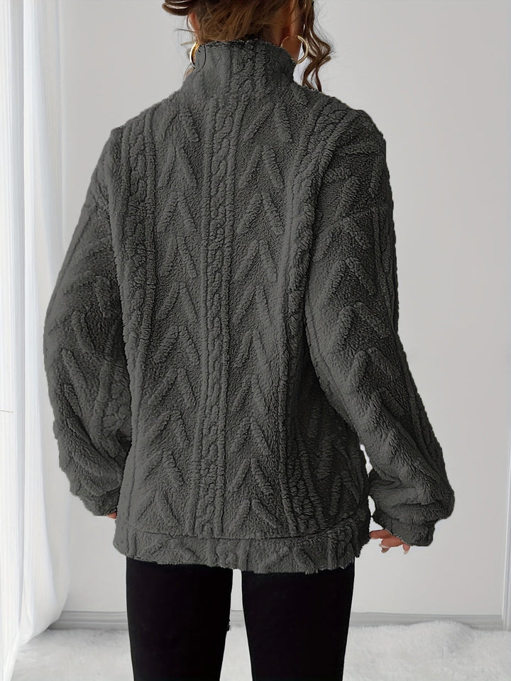 Elegant Polyester Fleece Sweatshirt with Lapel Collar