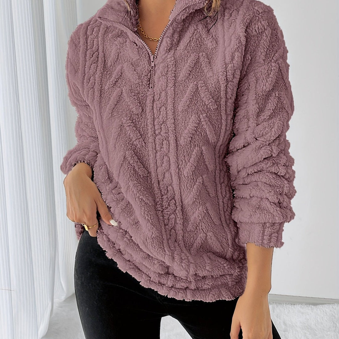 Elegant Polyester Fleece Sweatshirt with Lapel Collar