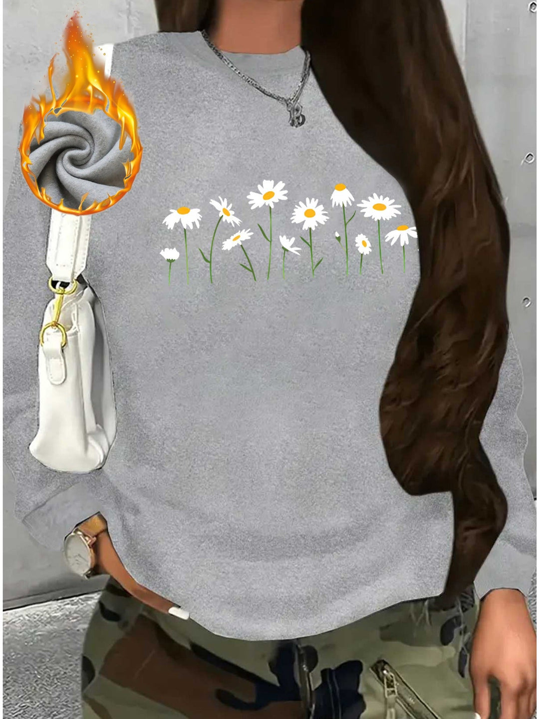Long-Sleeve Fleece Sweatshirt with Chrysanthemum Print