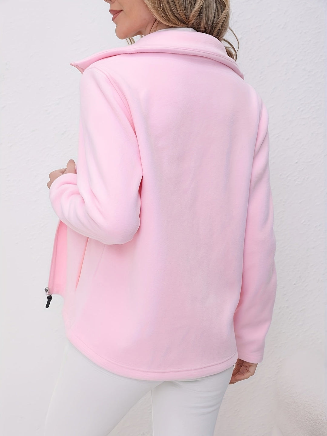 Elise – Casual Pink Fleece Zip-Up Jacket for Fall/Winter