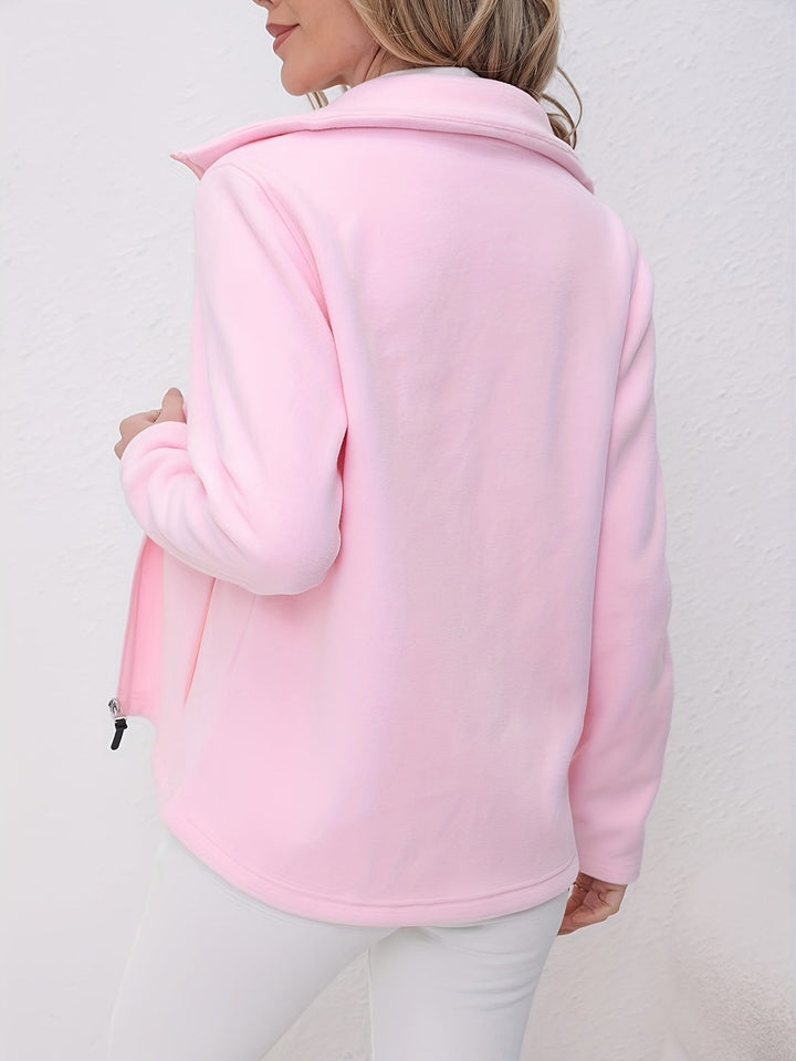 Elise – Casual Pink Fleece Zip-Up Jacket for Fall/Winter