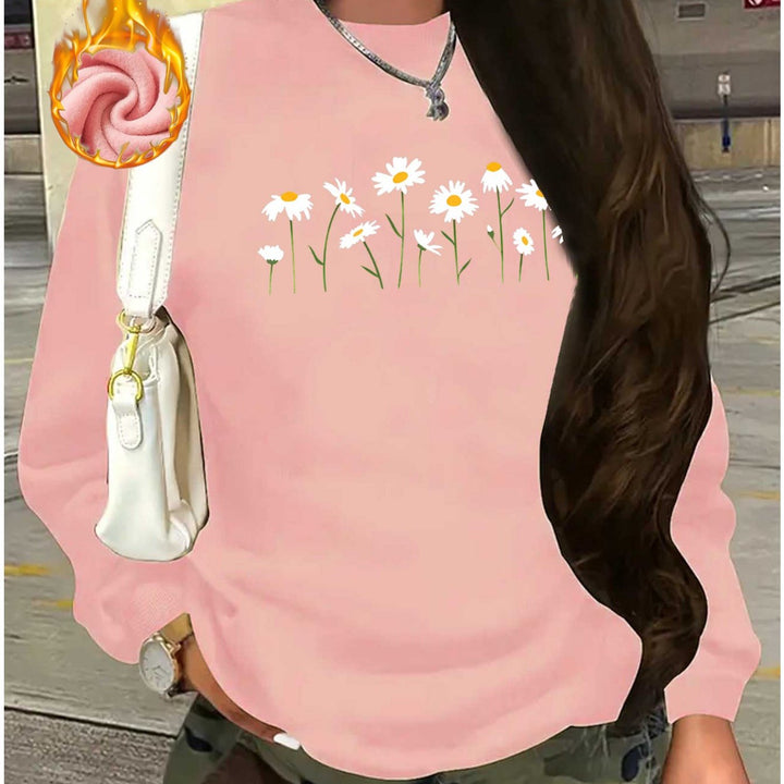 Long-Sleeve Fleece Sweatshirt with Chrysanthemum Print