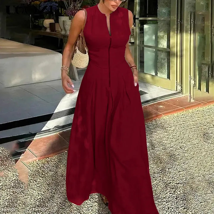 HONORATA™ – Relaxed Loose Fit Zippered Round-Neck Maxi Dress