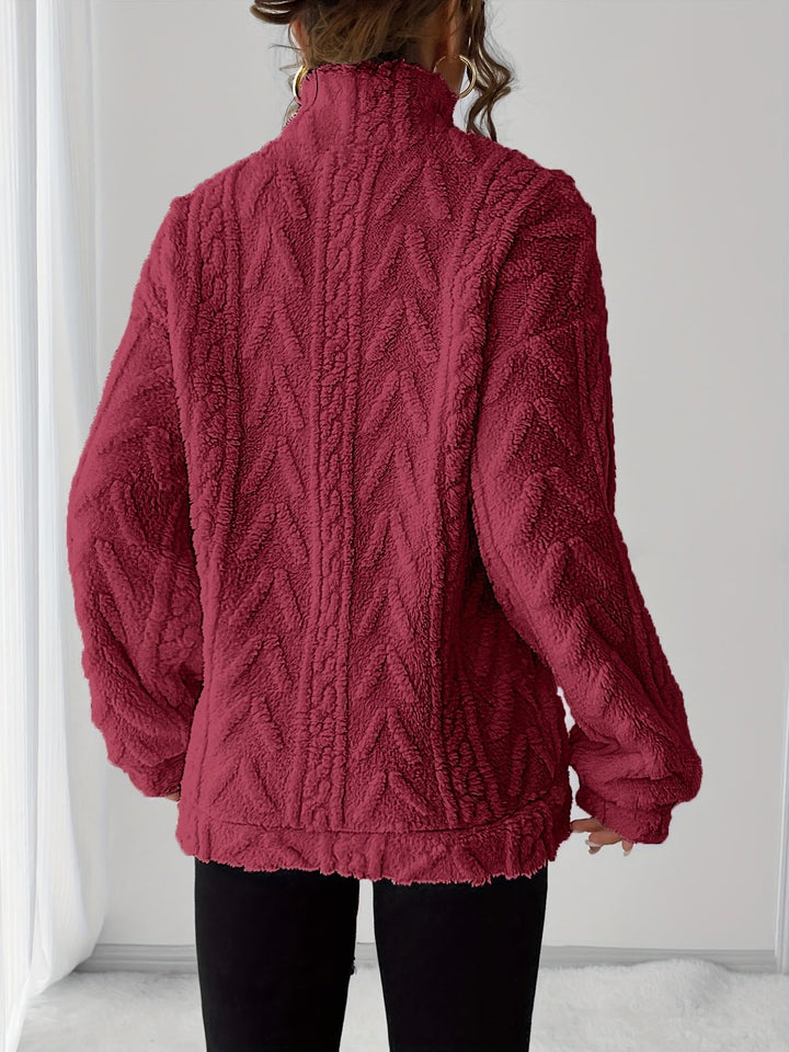 Elegant Polyester Fleece Sweatshirt with Lapel Collar