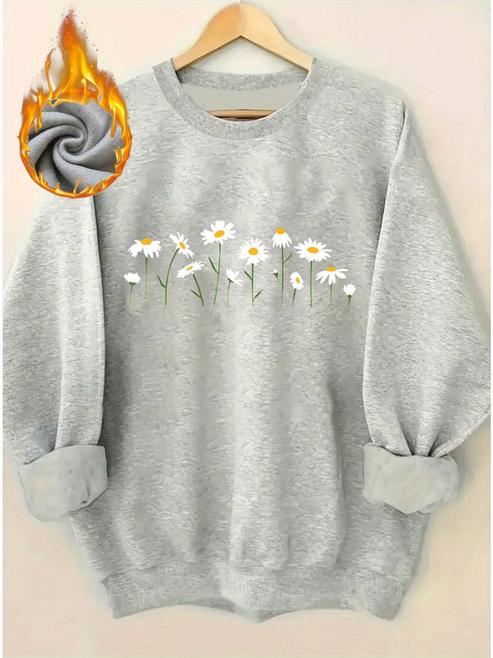Long-Sleeve Fleece Sweatshirt with Chrysanthemum Print