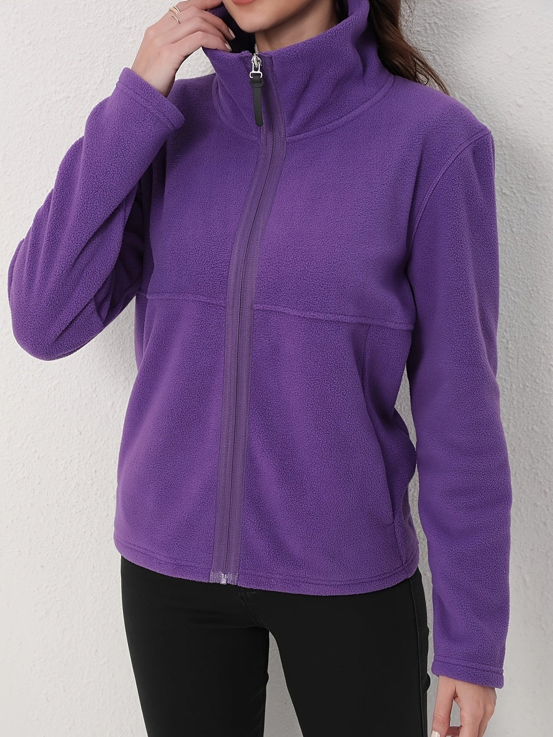 Elise – Casual Pink Fleece Zip-Up Jacket for Fall/Winter