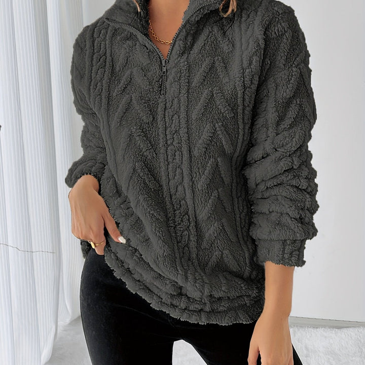 Elegant Polyester Fleece Sweatshirt with Lapel Collar